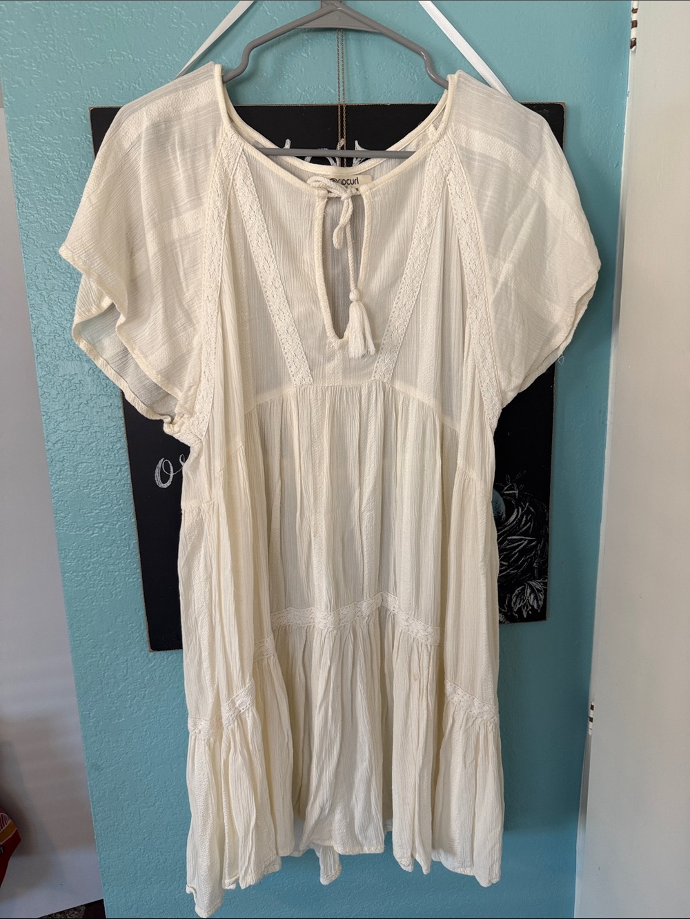 Rip Curl Cream Tassel-Front Boho Tunic